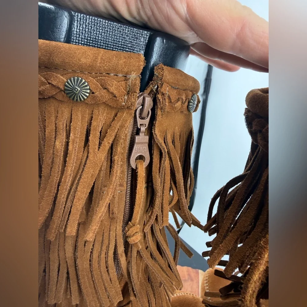 Minnetonka Tan Suede Fringe Over-the-Knee Boots